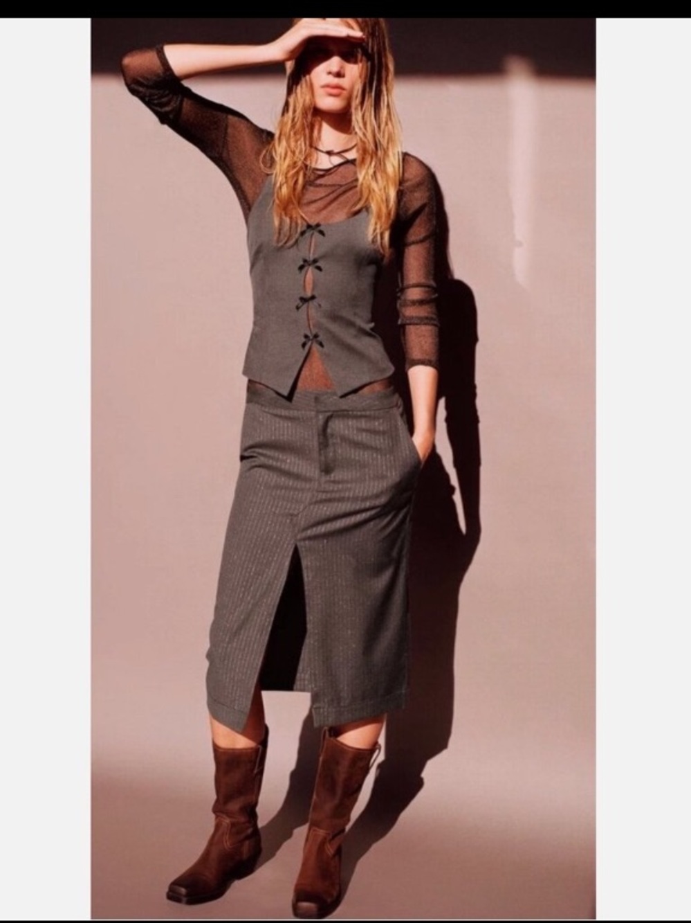 Zara grey Pinstripe Midi Skirt